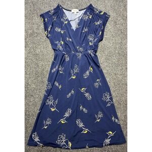 Gilli Dress Womens Medium Blue Floral Wrap Fit & Flare Belted Knee Length V Neck